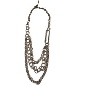 Silver long multilayer link necklace can be worn also as a chain belt